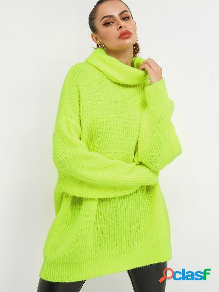 Neon Green Turtleneck Long Sleeves Sweater
