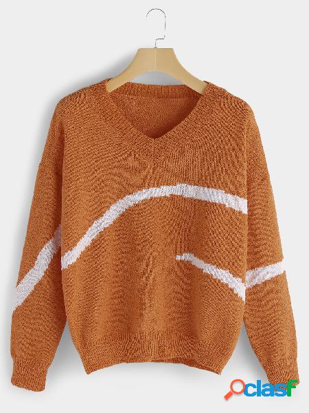 Neon Orange V-neck Long Sleeves Sweater