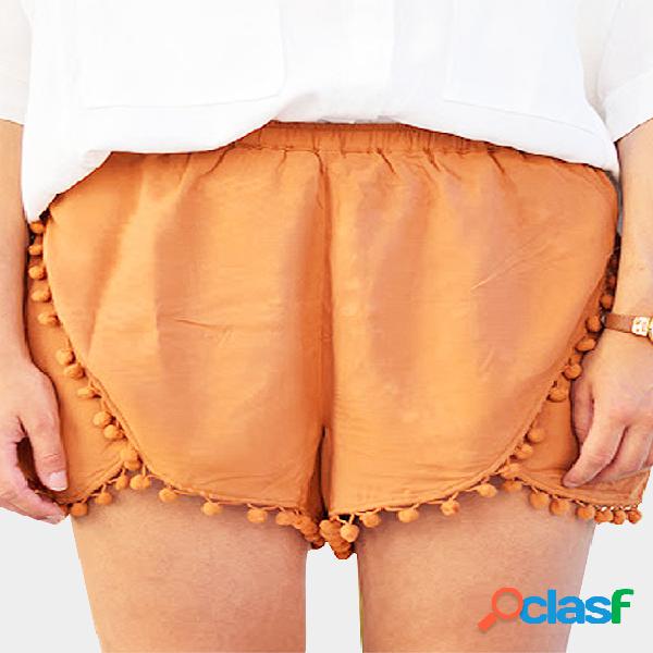 Orange Simple Shorts With Tassel Hem