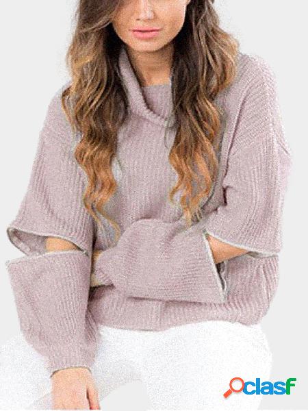 Pale Pink High Neck Jumper with Zipper Sleeves