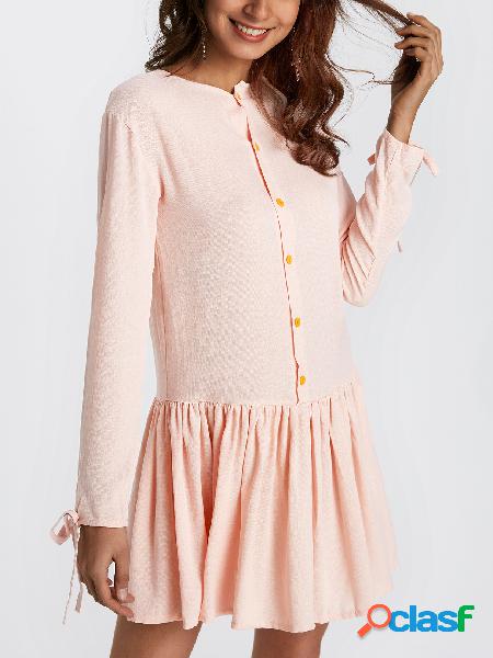 Pale Pink Oversize Long Sleeves Botton-down at Back Mini