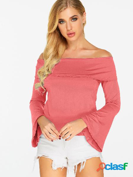 Pink Backless Off Shoulder Design Bell Sleeves Blouses