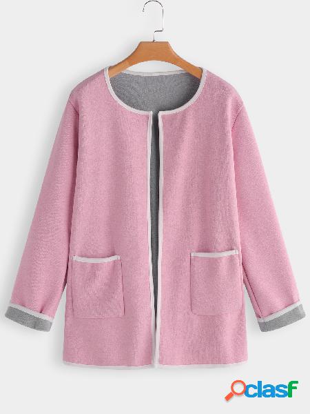 Pink Casual Side Pockets Knitted Coat
