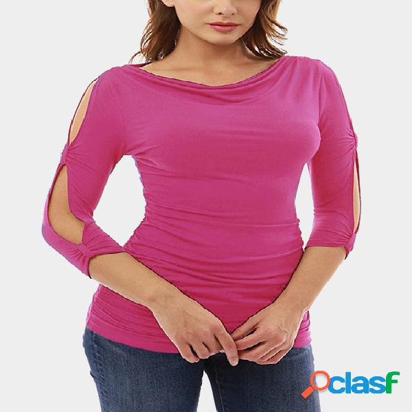 Pink Cold Shoulder Half Sleeves Casual T-shirt