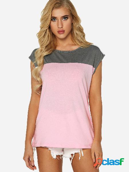 Pink Colorblock Crew Neck T-shirt