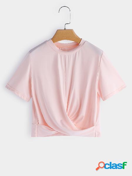 Pink Crossed Front Design Perkins Collar Short Sleeves