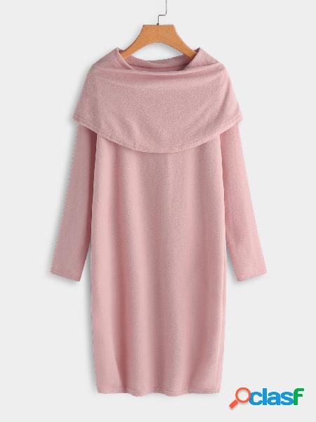 Pink Drape Sagging Long Sleeves Mini Sweater Dress