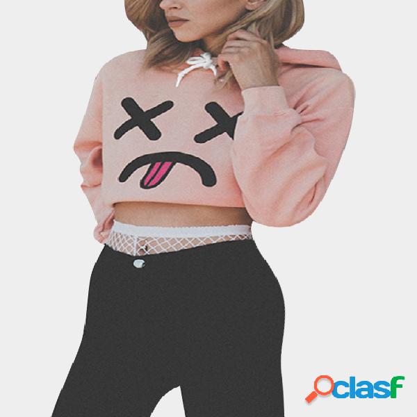 Pink Expression Pattern Long Sleeves Hoodie