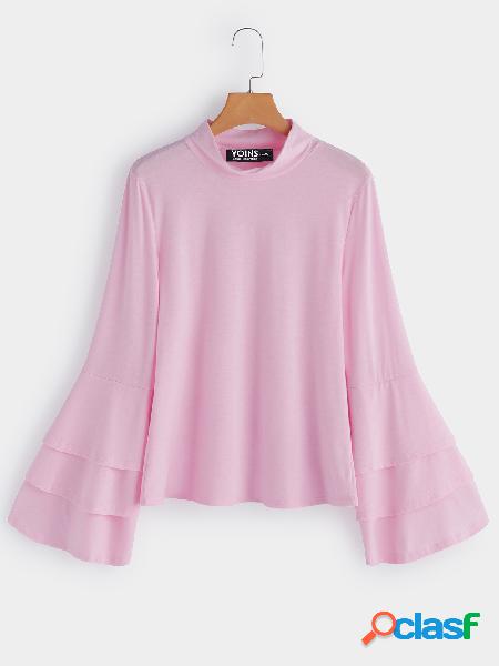 Pink Flared Sleeves Fashion Winter Tops