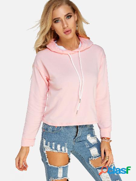 Pink Hooded Design Long Sleeves Hoodie