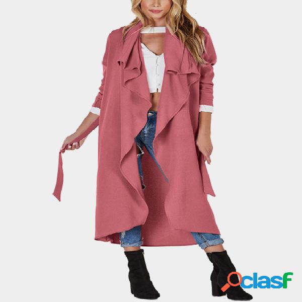 Pink Lightweight Open Front Buttonless Longline Trench Coat