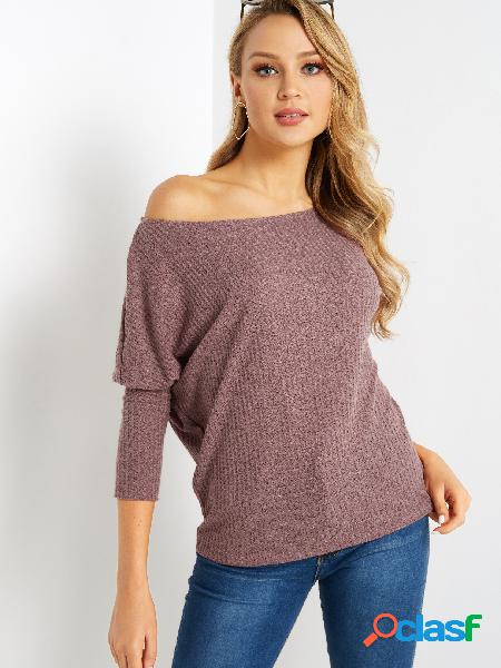 Pink One Shoulder Long Sleeves Knitted Top
