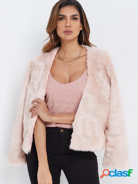 Pink Open Front Design Plain Long Sleeves Artificial Furs