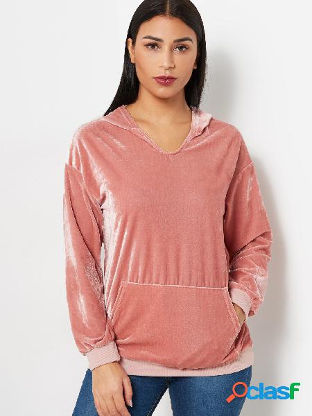 Pink Pullover Long Sleeves Pocket Design Hoodie