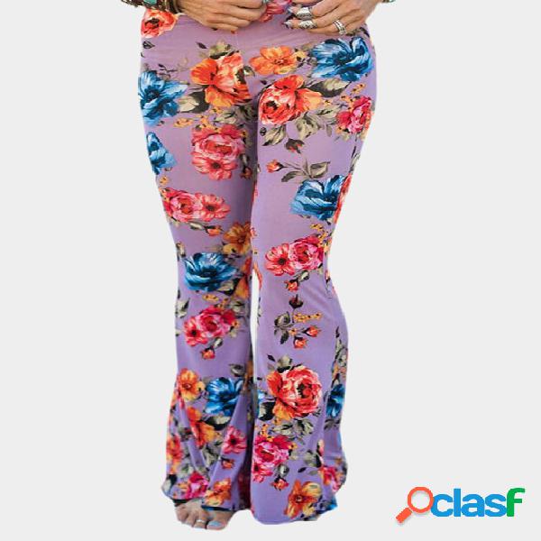 Pink Random Floral Print Flared Pants