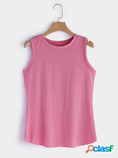 Pink Slit Back Design Round Neck Casual Camis