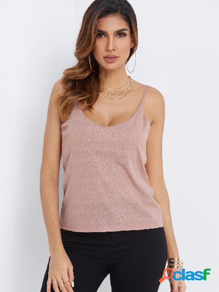 Pink Spaghetti Scoop Neck Camis Top