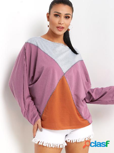 Purple Color Block One Shoulder Long Sleeves Sweatshirt