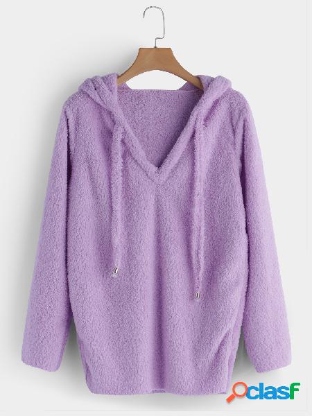 Purple Mohair Pullover Drawstring Hoodie