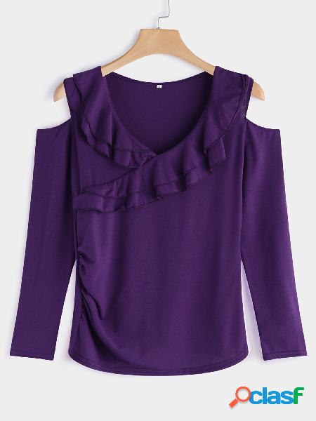 Purple Tiered Flounced Details Crossed Front Cold Shoulder