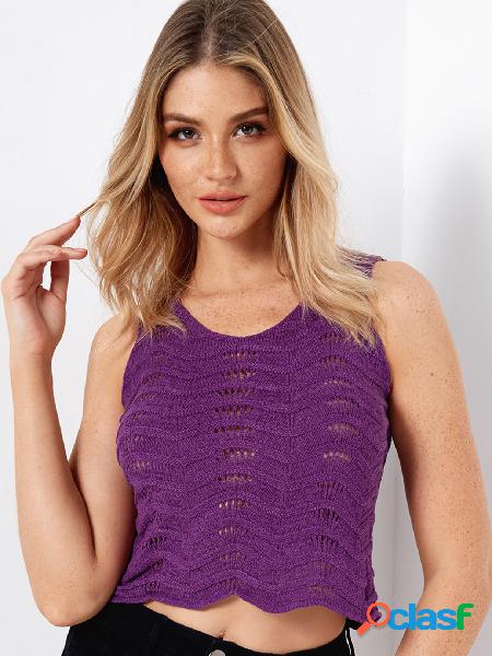 Purple V-neck Knitting Hollow Design Tank Top