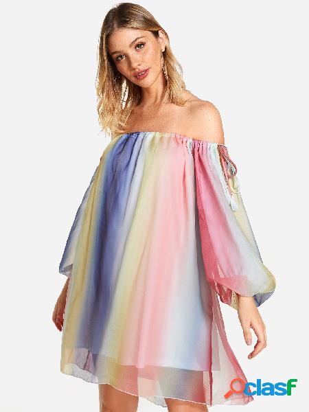 Rainbow Backless Off The Shoulder Long Sleeves Dress