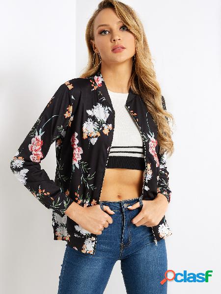 Random Floral Print Jacket in Black