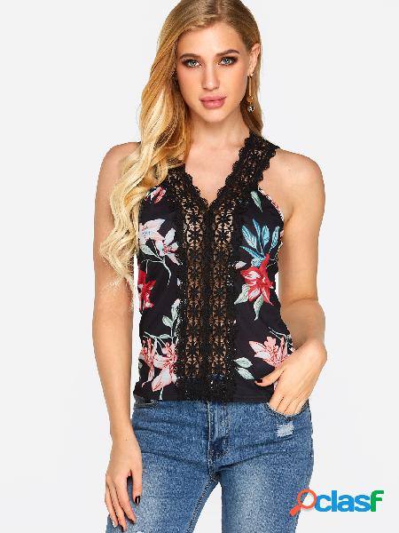 Random Floral Print Spaghetti Strap V-neck Camis