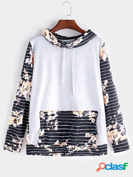 Random Floral Print Stripe Roll Neck Long Sleeves Color