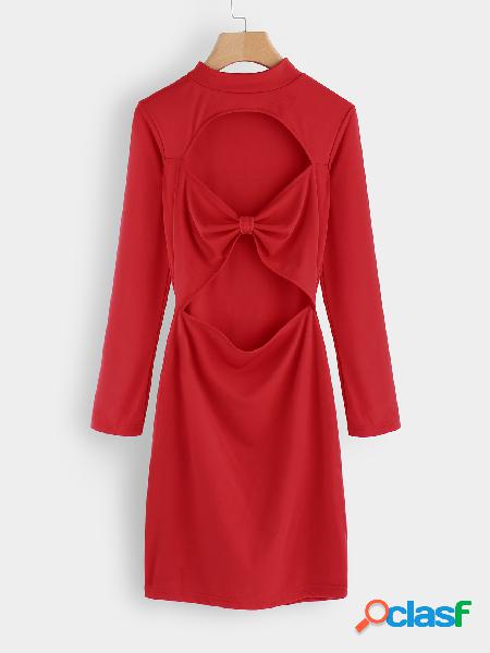 Red Cut Out Crew Neck Long Sleeves Bodycon Hem Mini Dress