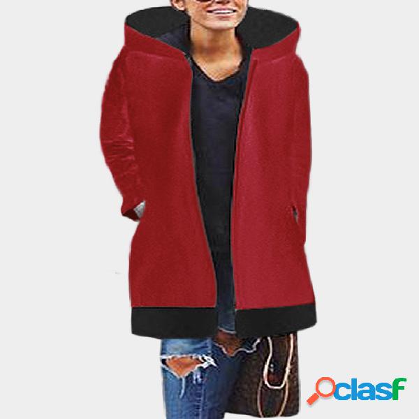 Red Hooded Design Long Sleeves Stitching Jumper