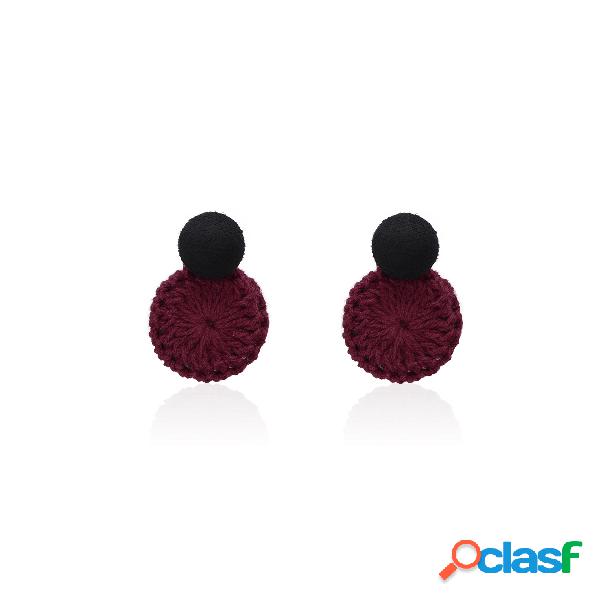 Red Knitted Round Botton Stud Earrings