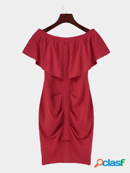 Red Off Shoulder Layered Split Bodycon Mini Dress