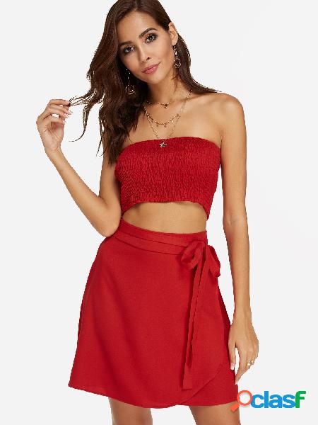 Red Off-The-Shoulder High Waist Two Piece Outfits
