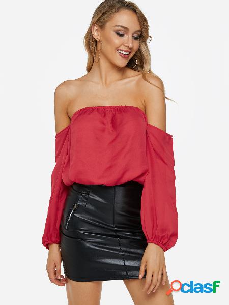 Red Off The Shoulder Long Sleeves Casual Crop Top