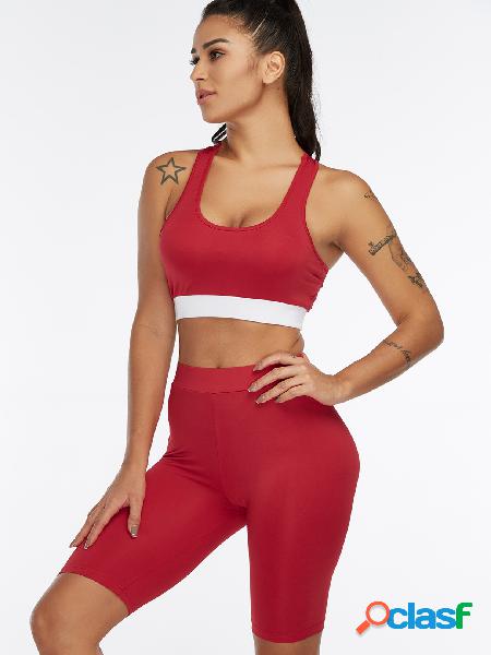 Red Plain Scoop Neck Sleeveless High-waisted Tracksuit