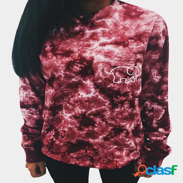 Red Printing Pattern Crew Neck Long Sleeves T-shirt