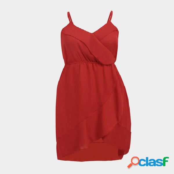 Red Sleeveless Strechable Waistband Chiffon Midi Dress