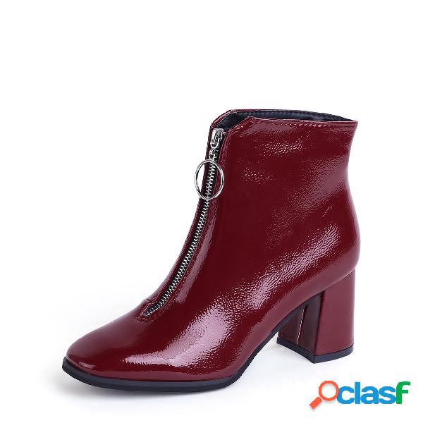 Red Square Toe Casual Ankle Boots
