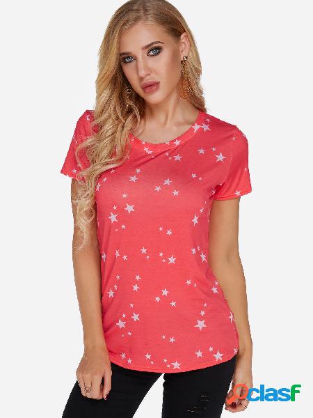 Red Star Round Neck Short Sleeves T-shirt