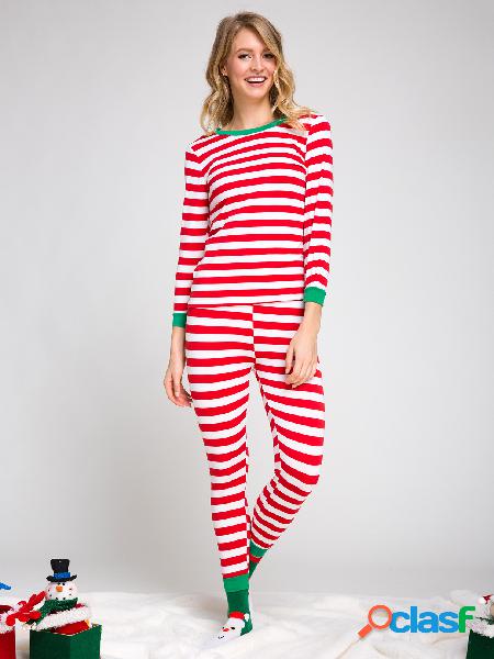Red Stripe Patterm Women Christmas Pajama Sets