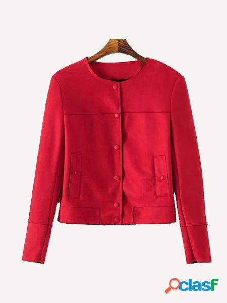 Red Suedette Long Sleeves Button Design Jacket