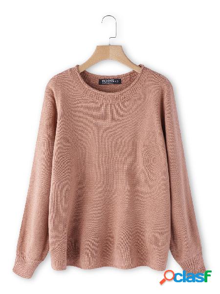 Rust Round Neck Lantern Sleeves Sweater