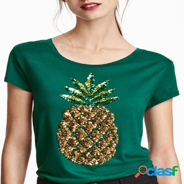Sequin Pineapple Pattern T-shirt
