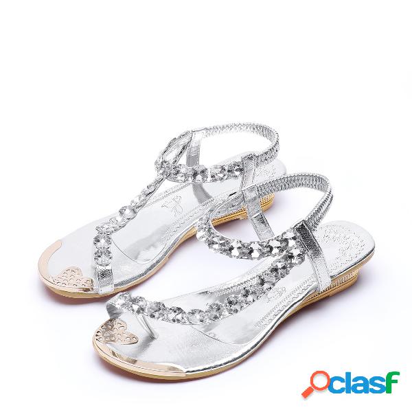 Silver Jewelry Embellished Flat Sandals
