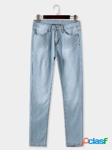 Sky Blue Plain Mid Waist Bodycon Jeans