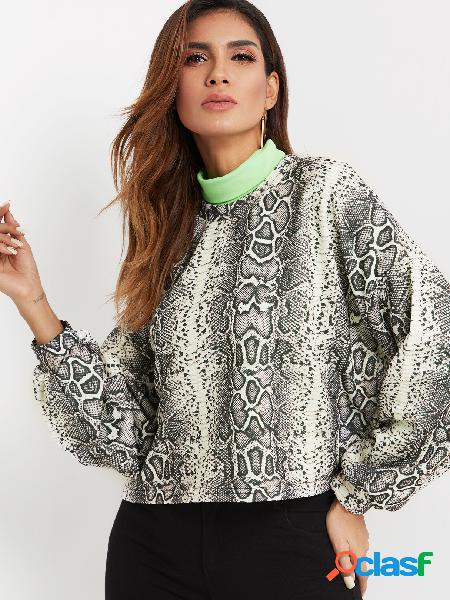 Snake Print Turtleneck Long Sleeves Sweatshirt