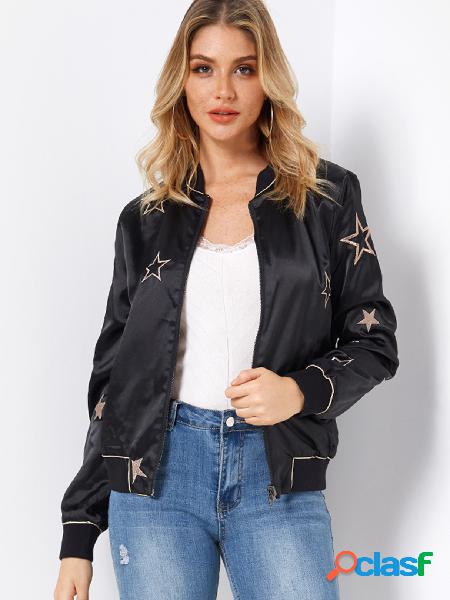 Star Embroidery Pattern Long Sleeves Side Pockets Jacket