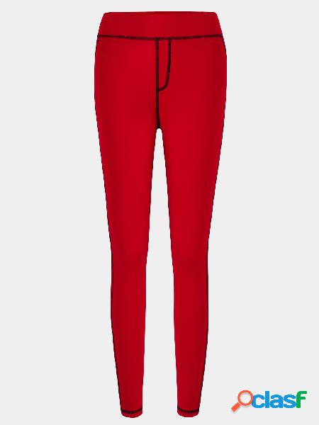 Stitching Design Bodycon fit Elastic Trousers in Red