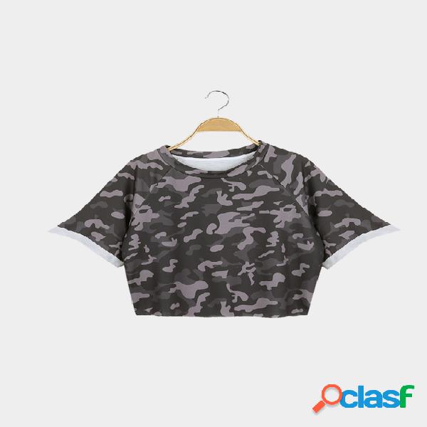 Street Style Crop Top With Camouflage Pattern